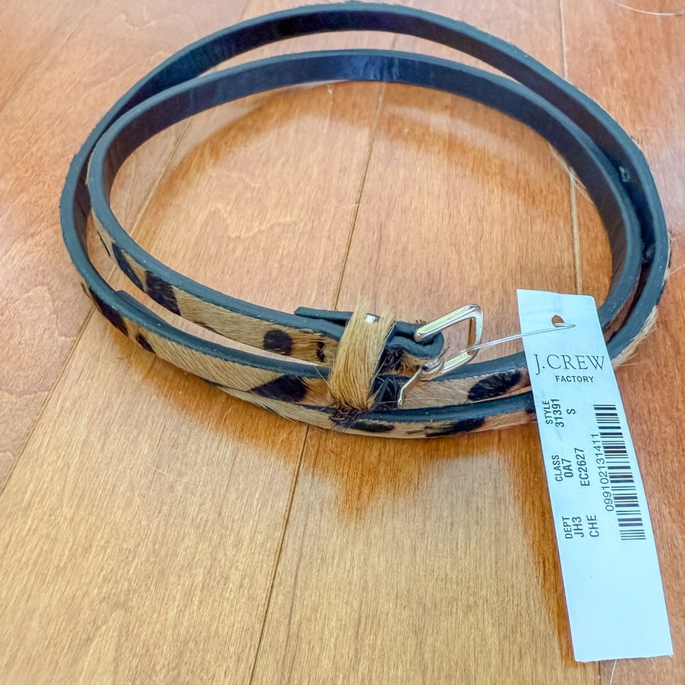 J. Crew Leopard Print Belt with Gold Buckle